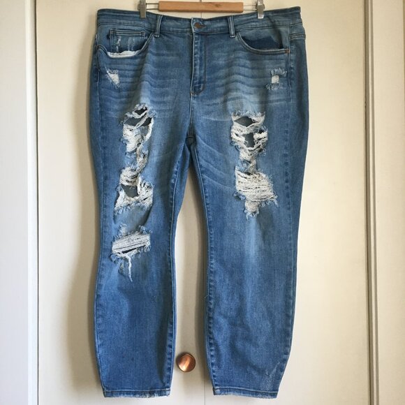 NWOT Judy Blue Distressed High Waist Blue Jeans - Picture 1 of 16